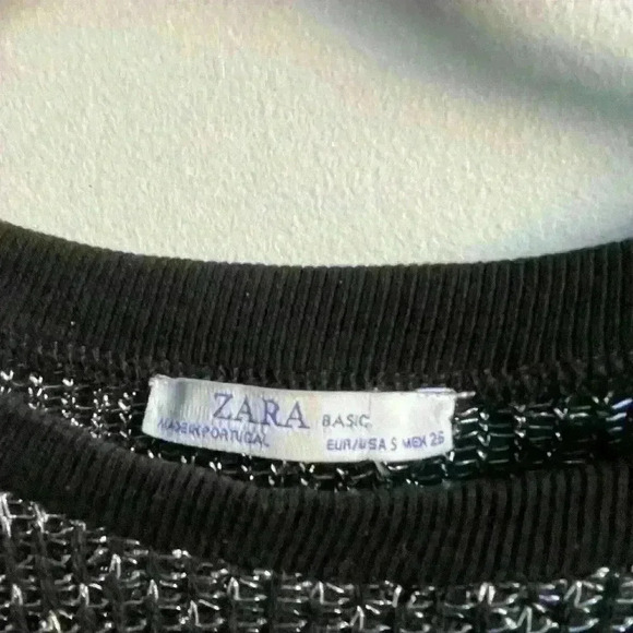 ZARA Metallic Black Mesh Wide Oversized Sleeveless Crop Tank Top Blouse Size S - Picture 4 of 8